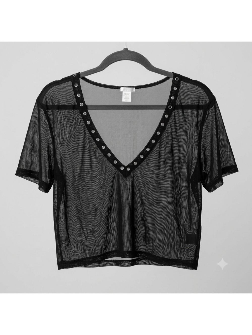 Bozzolo grunge goth scene emo Sheer Mesh Crop Top rivets hardware Size Small